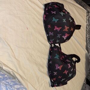 Victoria's Secret Black Bra with Colorful Butterfly Print
